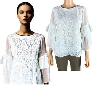 KENSIE White Lace Blouse NWT LARGE
